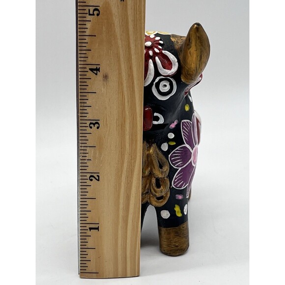 Hand Painted Black Floral Torito de Pucará Folk Art Pottery Bull Figurine Peru - Picture 14 of 16